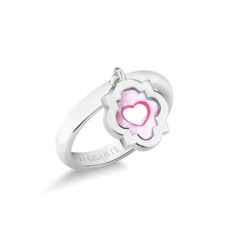 Anello con ciondolo pendente scudo simbolo cuore rosa