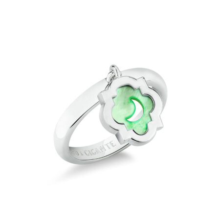 Anello con ciondolo pendente scudo simbolo luna verde